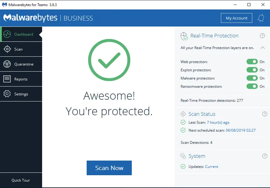 Malwarebytes Premium You are protected screenshot