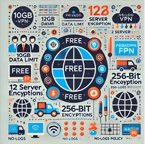 key features of PrivadoVPN Free like 10GB Data Limit