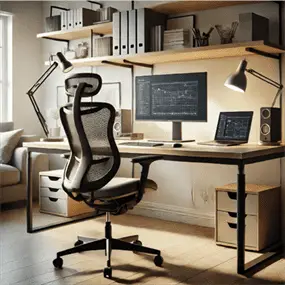 A Spacious and Organised Home Office Setup Showcasing Ergonomic Furniture