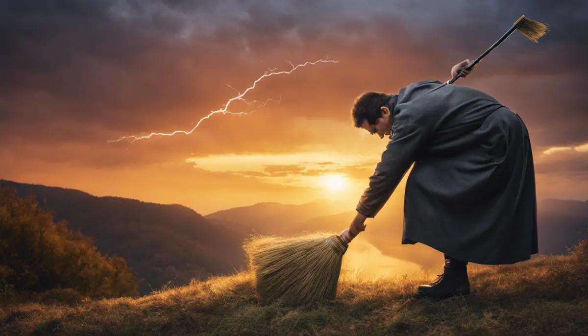 Image showing a person wiping away a cache symbol with a broom.